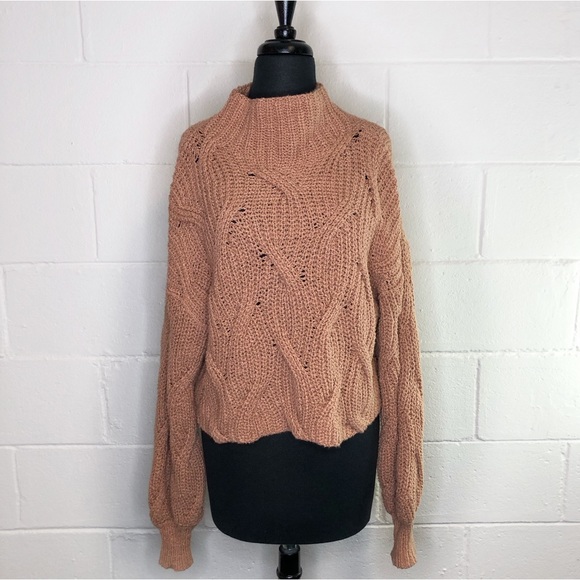 Free People Seasons Change Sweater In Almond Mock Neck Cable Knit - Picture 2 of 10